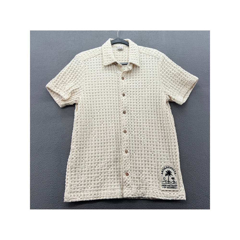 Agua Bendita Shirt Mens Sz M Cream Textured Cotton Button Down Jack Cipres